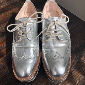 Zara Silver Platform Shoes Oxford Lace Up